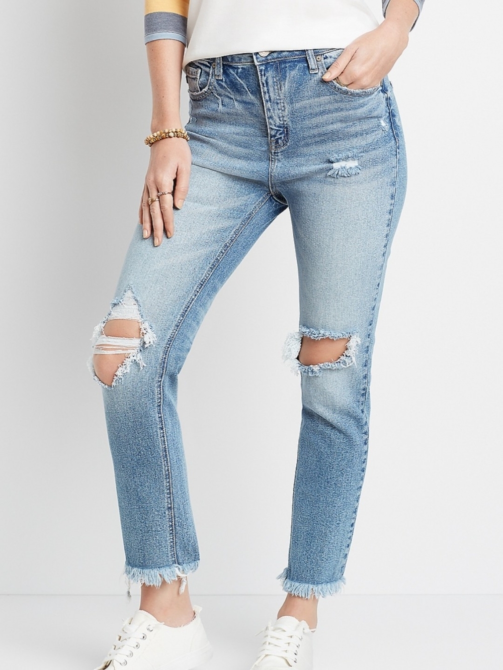 Kancan Womens Blue High Rise Destructed Slim Straight Ankle Jeans Size 26